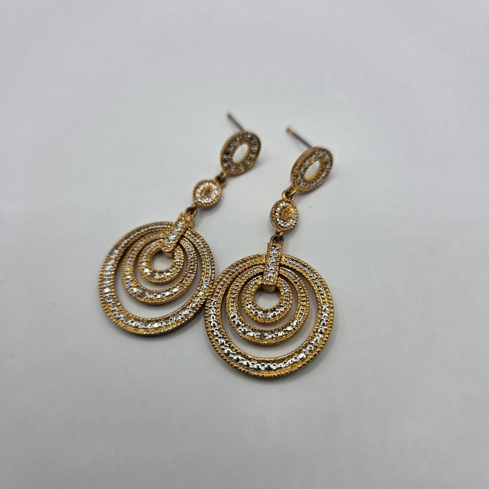 Unbranded Dangle Earrings Women OS Gold Good Concentric Circle Diamond Accent